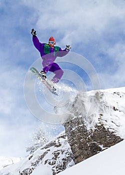 Snowboard cliff jump