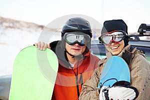 Snowboard couple on ski resort