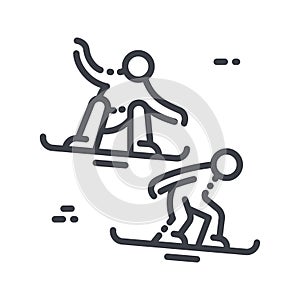 Snowboard cross vector line icon isolated on transparent background. Snowboarder side view. photo