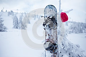 Snowboard equipment on ski slope