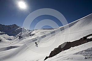 Snowboard freeride in high mountains