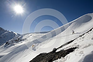 Snowboard freeride in high mountains