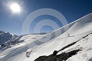 Snowboard freeride in high mountains