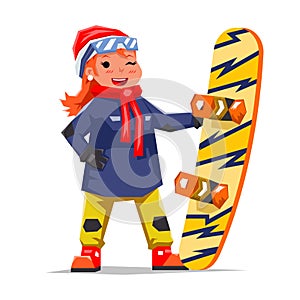 Snowboard Girl Winter Healthy Resort Polygonal Flat Design Vector Illustration