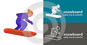 Snowboard isolated flat icon. silhouette line solid design element