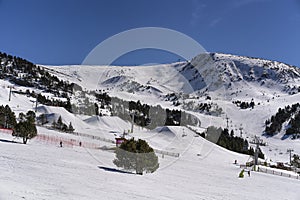 Snowboard jump park in El tarter sector of Grandvalira, Andorra photo