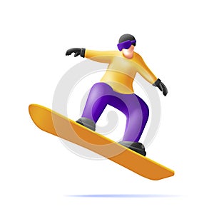 Snowboard jump race snowboarder 3d render character illustration