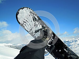 Snowboard and mountain