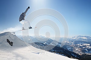 Snowboard in mountains