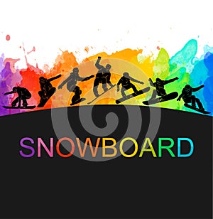 Snowboard, snowboarders, snowboarding extreme winter sport people silhouettes illustration, riding a board, tricks men