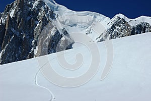 Snowboard track on the Mt Blanc