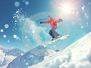 Snowboarder in Action on Mountain Slope