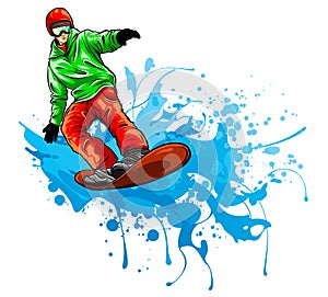 Snowboarder in action, vector illustration design art