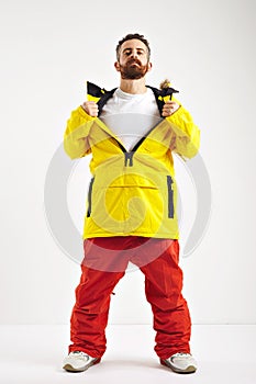 Snowboarder in bright anorak