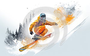 Snowboarder Carving Down Slope