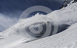 Snowboarder in deep snow