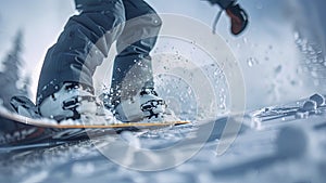 snowboarder doing tricks on the mountain, close up of snowboarder on the snow