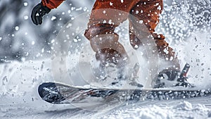 snowboarder doing tricks on the mountain, close up of snowboarder on the snow