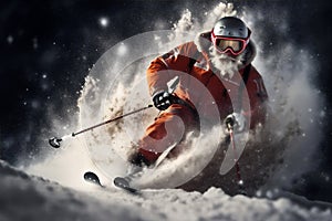 snowboarder holiday santa winter skier snow christmas sport ski mountain. Generative AI.