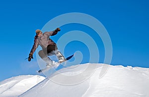 Snowboarder Jump In Air, Snow Flying