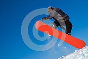 Snowboarder Jump In Air, Snow Flying