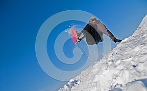 Snowboarder Jump In Air, Snow Flying