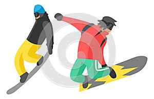 Snowboarder jump in different pose people vector.