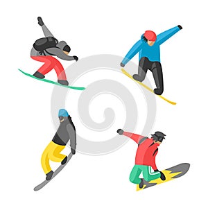 Snowboarder jump in different pose people vector.