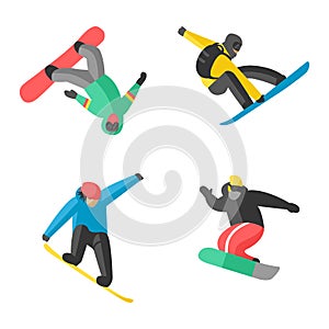 Snowboarder jump in different pose people vector.