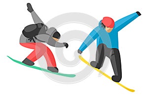 Snowboarder jump in different pose people vector.