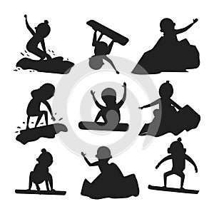 Snowboarder jump silhouette in different pose vector.