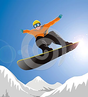 Snowboarder jumping