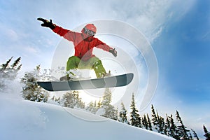 Snowboarder jumping