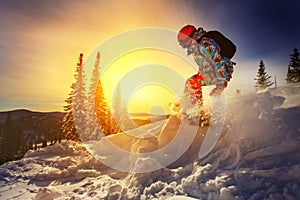 Snowboarder jumping