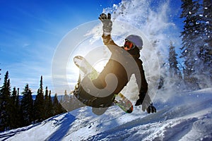 Snowboarder jumping