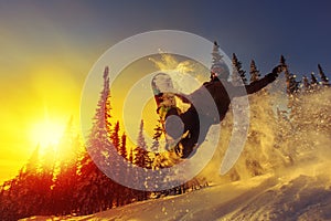 Snowboarder jumping