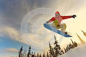 Snowboarder jumping