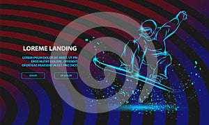 Snowboarder jumping with grab position. Vector Sport Background for Landing Page Template.
