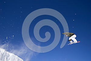 Snowboarder jumping high in the air