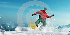 Snowboarder makes a jump, sportsman in action