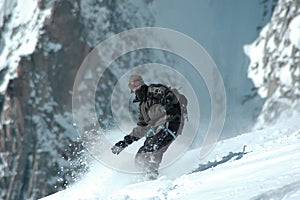 Snowboarder on Mt Blanc