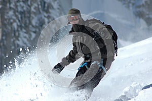 Snowboarder on Mt Blanc