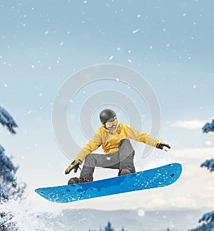 Snowboarder performing a jump