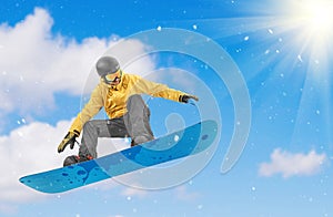 Snowboarder performing a jump