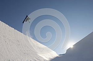 Snowboarder Performing Stunts On A Sunny Day At Park