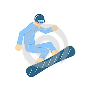 Snowboarder performing a trick jump isolated on white background