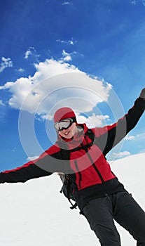 Snowboarder in red jacket