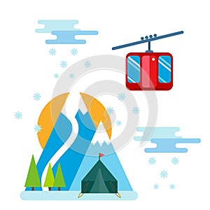 Snowboarder sitting in ski gondola and lift elevators winter sport resort snowboard people rest lifting jump vector