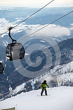 Snowboarder at the slope of chopok mountain in slovakia