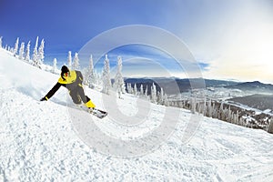 Snowboarder slope downhill mountains ski